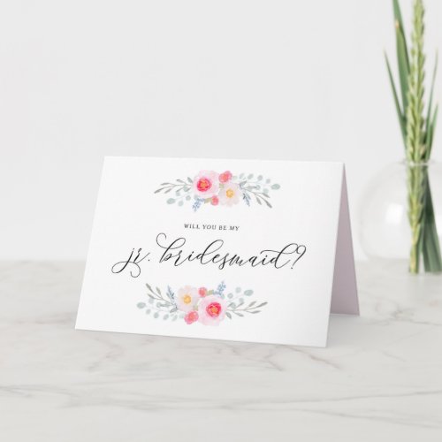 Watercolor Pink Anemones Be My Jr Bridesmaid Card