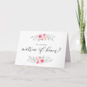 Watercolor Pink Anemones Be My Matron of Honor Card