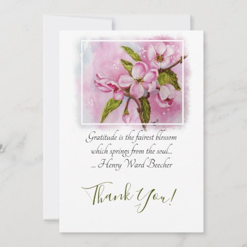 Watercolor Pink Apple Blossoms Thank You Card