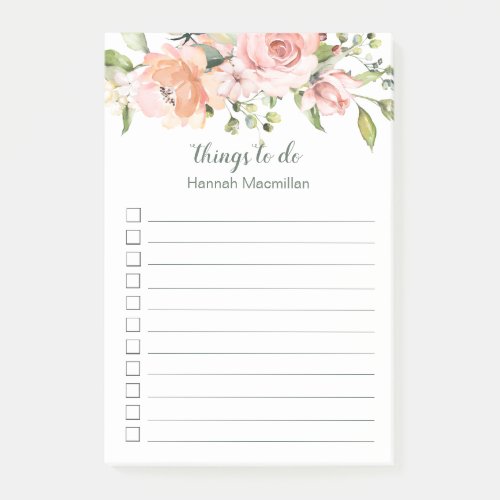 Watercolor pink apricot roses  To Do List Post_it Notes