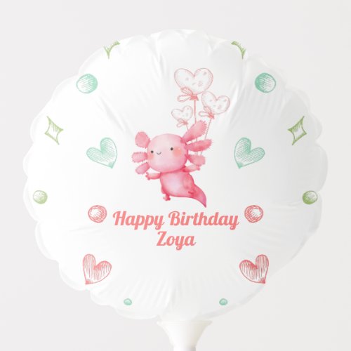 Watercolor Pink Axolotl Birthday Party Balloon