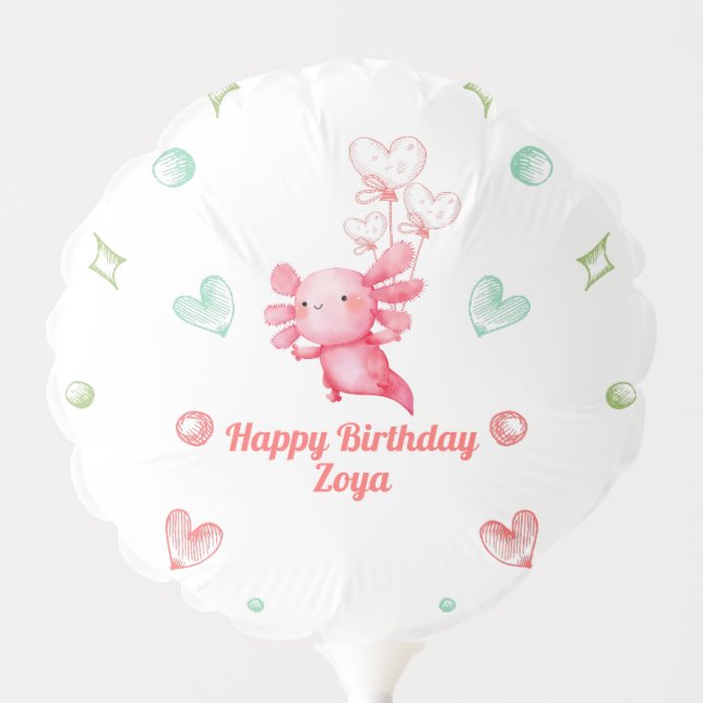 Watercolor Pink Axolotl Birthday Party Balloon (Front)