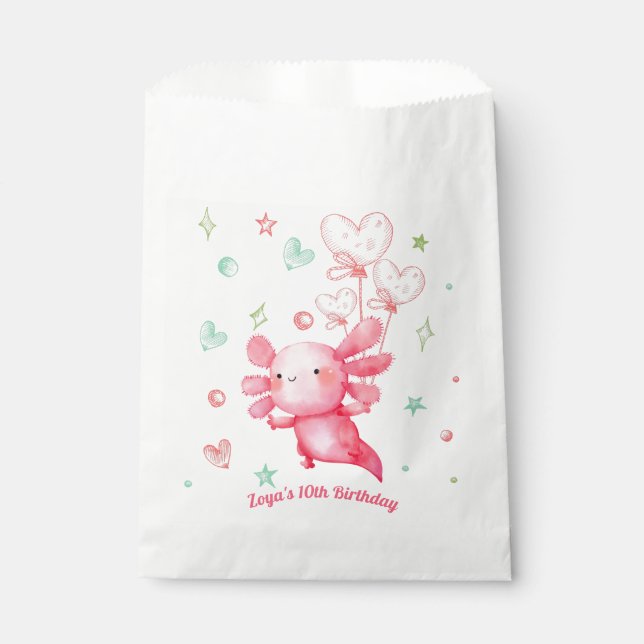 Watercolor Pink Axolotl Birthday Party Favor Bag (Front)