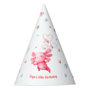 Watercolor Pink Axolotl Birthday Party Hat