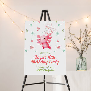Watercolor Pink Axolotl Birthday Party Welcome Foam Board