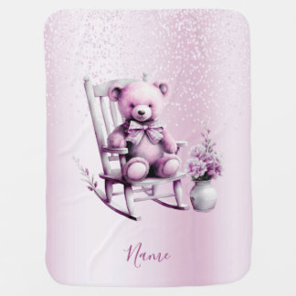 Watercolor Pink Baby Bear Baby Blanket