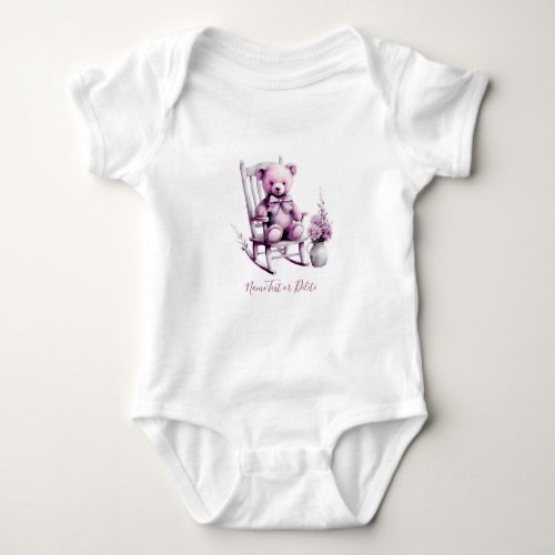 Watercolor Pink Baby Bear Baby Bodysuit