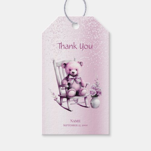 Watercolor Pink Baby Bear Gift Tag