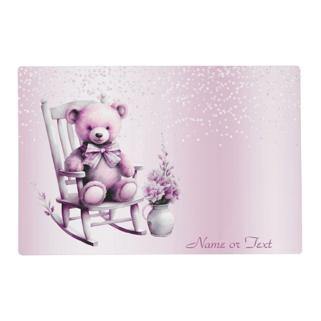Watercolor Pink Baby Bear Placemat (Front)