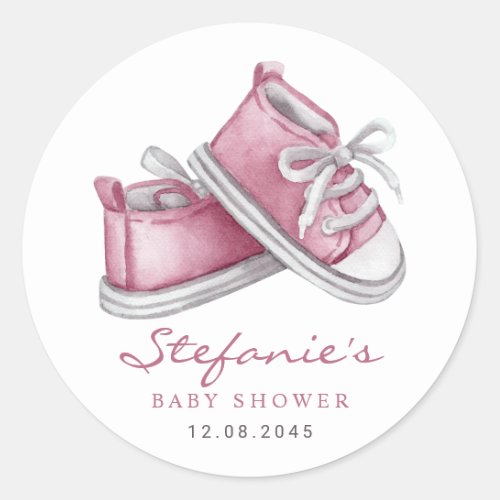 Watercolor Pink Baby Booties Baby Shower Classic Round Sticker