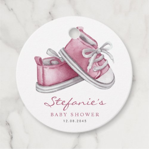 Watercolor Pink Baby Booties Baby Shower Favor Tags