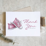 Watercolor Pink Baby Booties Baby Shower Thank You Card<br><div class="desc">Send thanks to your guests with this customizable baby shower thank you card. It features watercolor illustration of an adorable pink baby shoes. Personalize this baby shower thank you card by adding your details. This pink watercolor thank you card is perfect for It's a Girl baby showers.</div>
