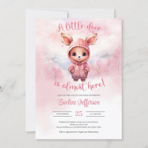 Watercolor pink baby deer with sweatshirt invitation