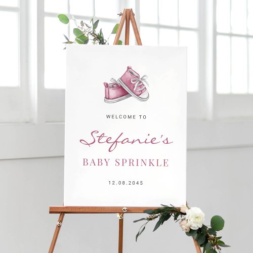 Watercolor PInk Baby Shoes Baby Sprinkle Welcome Poster