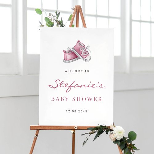 Watercolor Pink Baby Shoes Its a Girl Baby Shower Poster