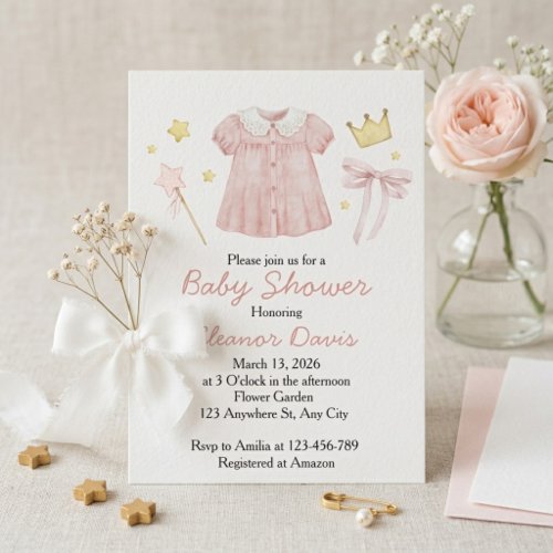 Watercolor Pink Baby Shower Princess Invitation
