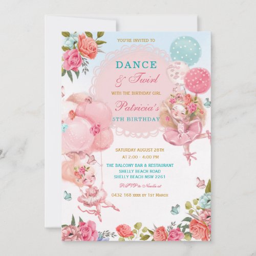 Watercolor Pink Ballerina Birthday Invitation