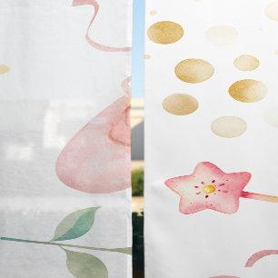 Watercolor Pink Ballerina Crown Wand Kids Sheer Curtains