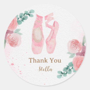 Watercolor Pink Ballerina Shoes, Thank you Classic Round Sticker