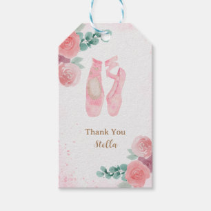 Watercolor Pink Ballerina Shoes, Thank you Gift Tags