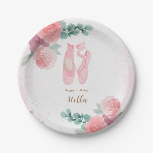 Watercolor Pink Ballerina Shoes Thank you Paper Plates