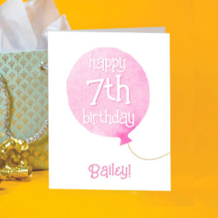 Watercolor Pink Balloon Kids Happy Birthday Card