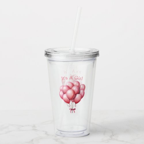 Kitchen And Dining 17 Watercolor Pink Balloons It'S A Girl Acrylic Tumbler