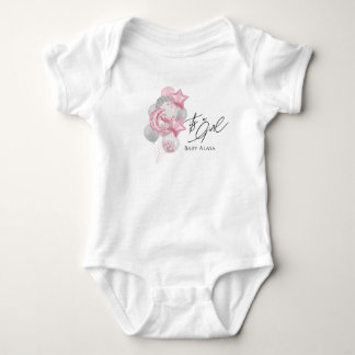 Watercolor Pink Balloons Its A Girl  Baby Bodysuit