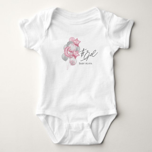 Watercolor Pink Balloons Its A Girl  Baby Bodysuit (Front)