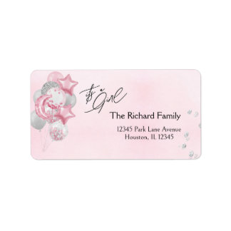 Watercolor Pink Balloons Its A Girl Baby Shower Label