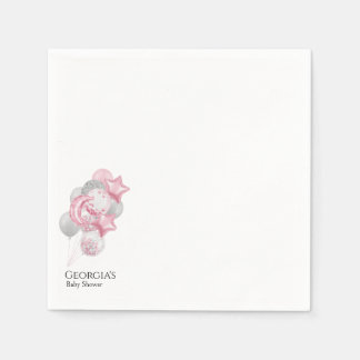 Watercolor Pink Balloons Its A Girl Baby Shower Napkins