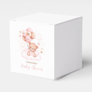 Watercolor Pink Balloons Teddy Bear Baby Shower Favor Boxes