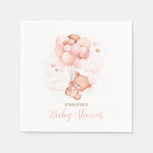 Watercolor Pink Balloons Teddy Bear Baby Shower Napkins