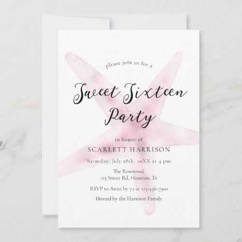 Watercolor Pink Beach Sweet Sixteen Party Invitation