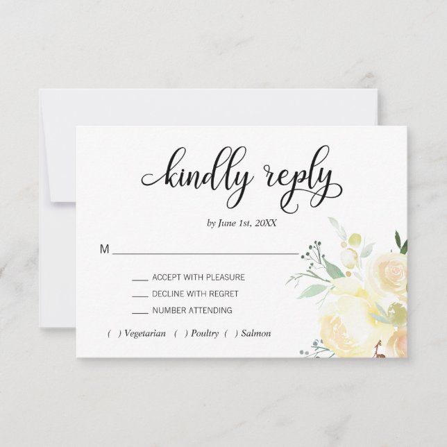 Watercolor Pink Beige Floral Wedding RSVP | MENU (Front)