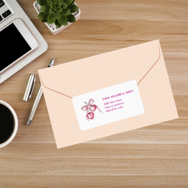 Watercolor Pink berries girly custom name Business Label (Creator Uploaded)