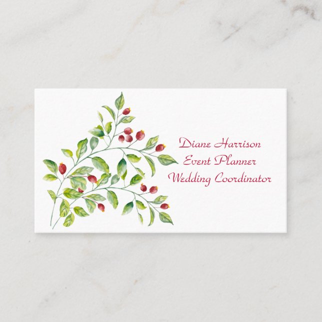 Watercolor Pink Berry Business Card (Front)