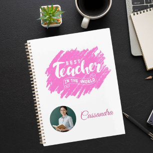Watercolor Pink Best Teacher in The World Photo  Planner
