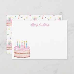 Watercolor Pink Birthday Cake Personalized Thank You Card