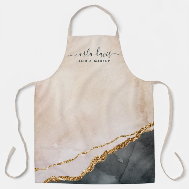 Watercolor Pink Black Gold Marble Business Apron