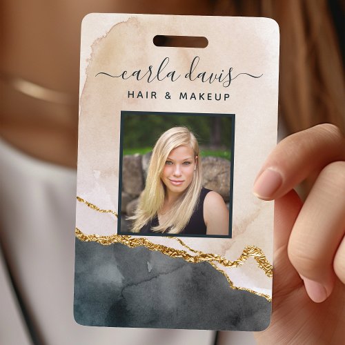 Custom Name Tags 10 Watercolor Pink Black Gold Marble Salon Id Badge