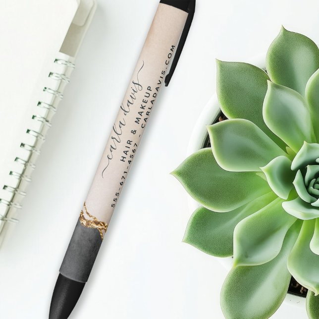 Watercolor Pink Black Gold Marble Script Salon Pen (Creator Uploaded)