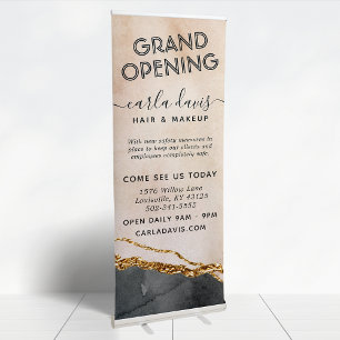 Watercolor Pink Black Gold Marble Script Salon Retractable Banner