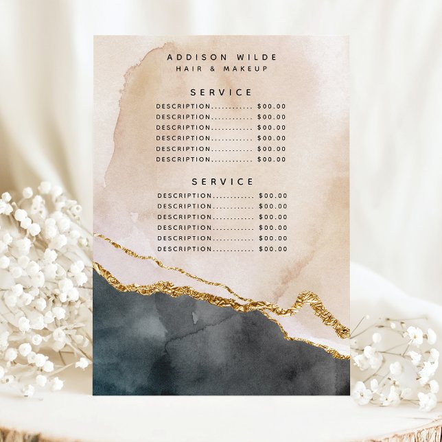 Watercolor Pink Black Gold Marble Service Price Menu (Creator Uploaded)