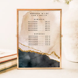 Watercolor Pink Black Gold Marble Service Price Poster