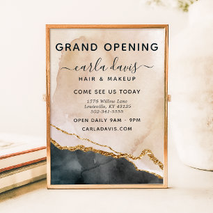 Watercolor Pink Black Gold Salon Grand Opening Poster