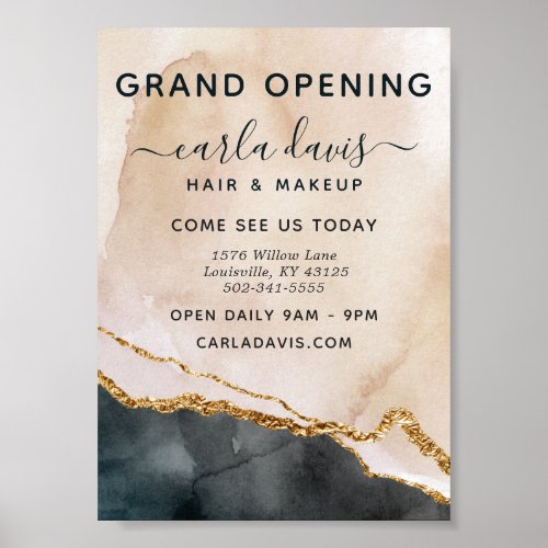 Watercolor Pink Black Gold Salon Grand Opening Poster