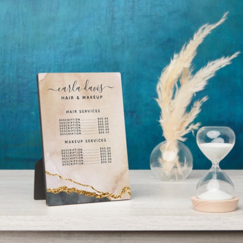 Custom Price Menus 9 Watercolor Pink Black Gold Salon Price Menu Plaque