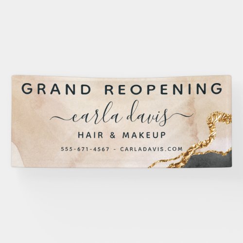 Watercolor Pink Black Gold Salon Reopening Banner