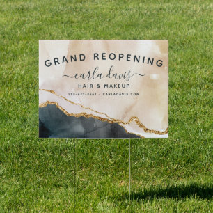 Watercolor Pink Black Gold Salon Reopening Sign